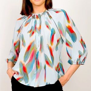 Tucker The Classic Blouse 100% Silk Button Down Weather Watercolors Womens Sz S